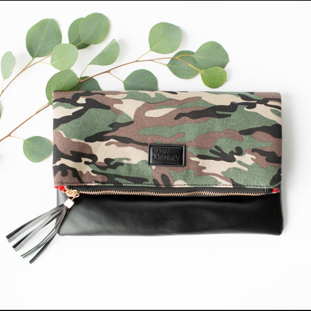 Private Label Camouflage and Black Clutch